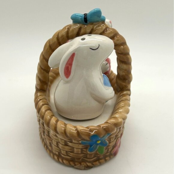 Blue Sky Bunny Salt & Pepper Shakers In Basket With Floral & Blue Butterfly - Picture 6 of 14